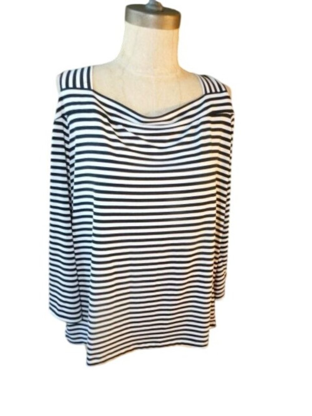 Chico's Size XL (3) Stiped Slinky Cold Shoulder 3/4 Sleeve Blouse
